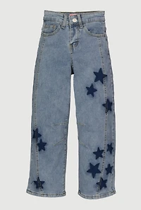 Girls Star Graphic Decorative Stitch Jeans