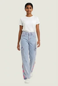 Girls Star Side Zip Flare Leg Cargo Jeans