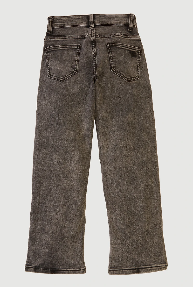 Girls Mineral Wash Bow Detail Straight Leg Jeans