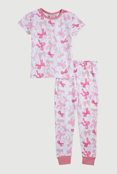 Little Girls Graphic Print Pajama Tee and Pants, Pink, Size 4