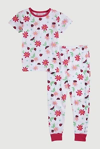 Little Girls Graphic Print Pajama Tee and Pants, Multi,