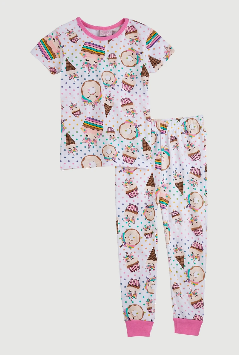 Little Girls Graphic Print Pajama Tee and Pants, Multi, Size 6X