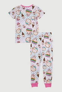 Little Girls Graphic Print Pajama Tee and Pants, Multi, Size 6X