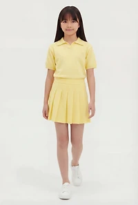 Girls Solid Pleated Skirt