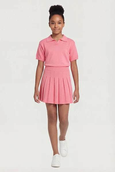 Girls Solid Pleated Skirt
