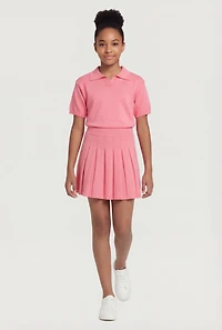 Girls Solid Pleated Skirt