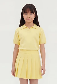 Girls Heart Embroidered Short Sleeve Polo Top