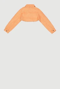 Girls Denim Acid Wash Cropped Button Front Jacket