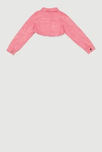 Girls Denim Acid Wash Cropped Button Front Jacket