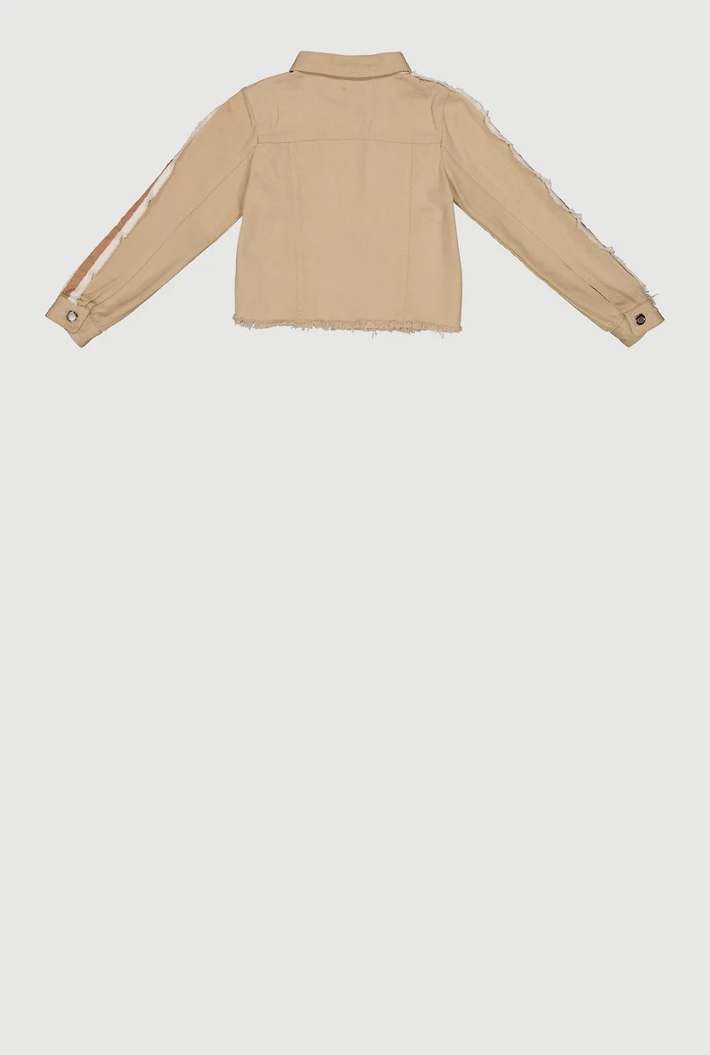 Girls Twill Varsity Stripe Button Front Jacket