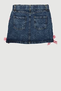 Girls Satin Lace Up Detail Belted Denim Skirt
