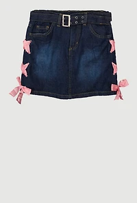 Girls Satin Lace Up Detail Belted Denim Skirt