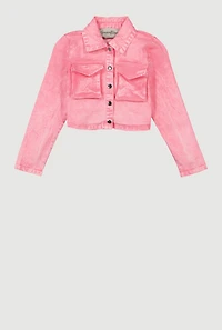 Girls Mineral Wash Jean Jacket, Pink, Size 16