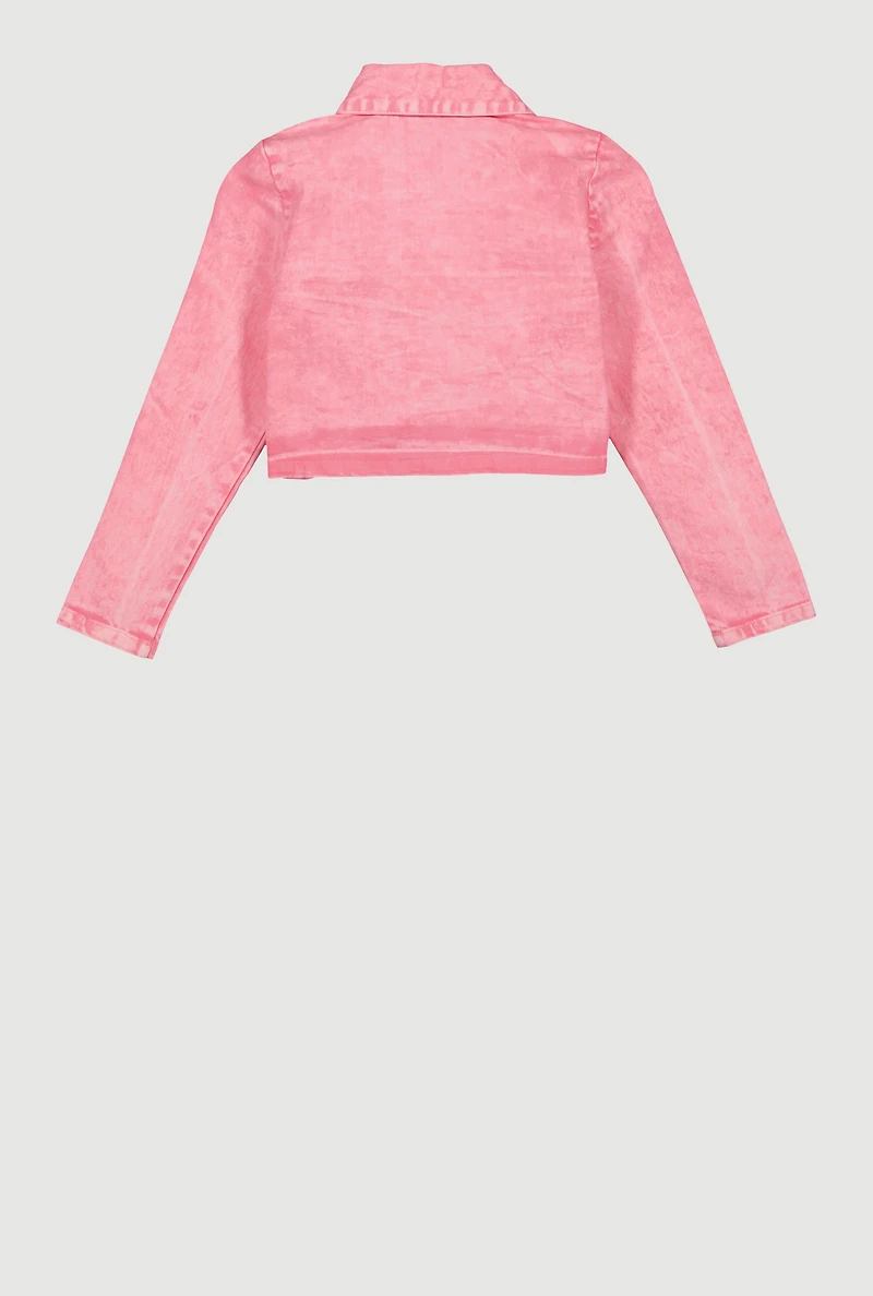 Girls Mineral Wash Jean Jacket, Pink, Size 16