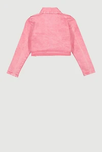 Girls Mineral Wash Jean Jacket, Pink, Size 16