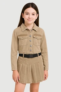 Girls Spoon Jeans Mineral Wash Belted Pleated Skirt,
