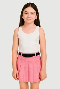 Girls Spoon Jeans Mineral Wash Belted Pleated Skirt, Pink,
