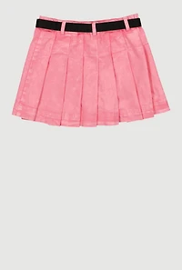 Girls Spoon Jeans Mineral Wash Belted Pleated Skirt, Pink,