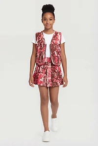 Girls Hunter Camo Belted Front Pleated Skirt