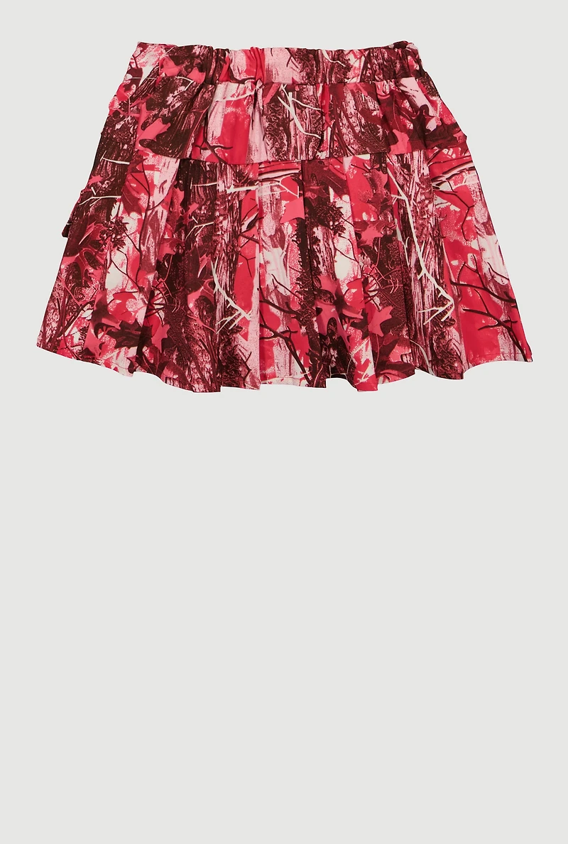 Girls Hunter Camo Belted Front Pleated Skirt