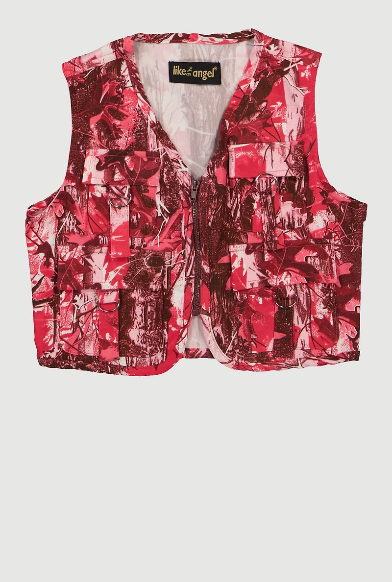 Girls Hunter Camo Zip Front Cargo Vest