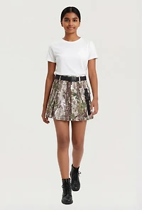 Girls Hunter Camo Pleated Skirt with Belt