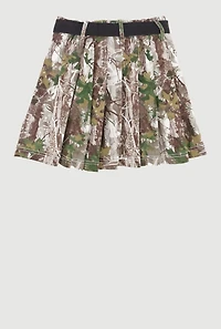 Girls Hunter Camo Pleated Skirt with Belt
