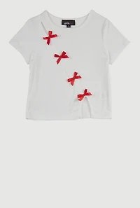 Little Girls Ribbed Knit Bow Detail Blouse