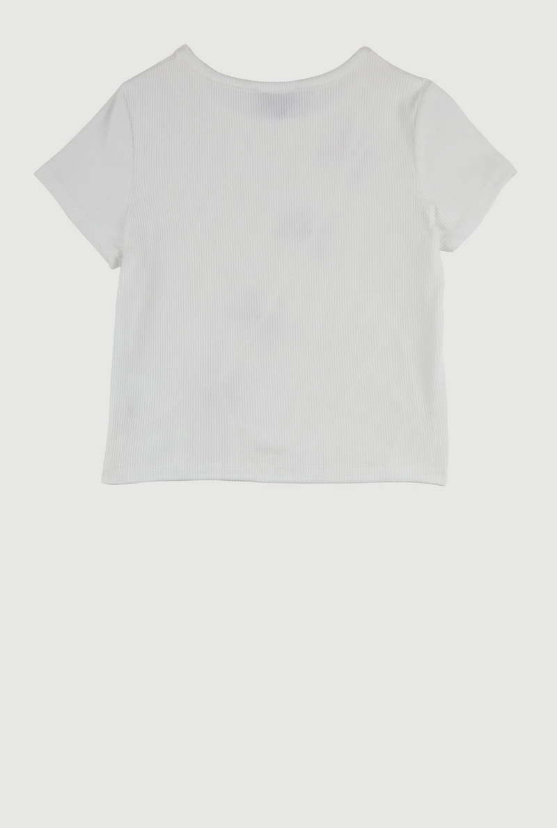 Little Girls Ribbed Knit Bow Detail Blouse