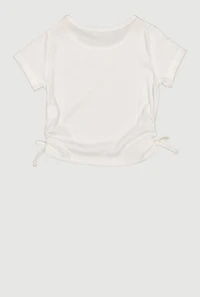 Little Girls Rib Knit Side Ruched Tee with Removable Necklace