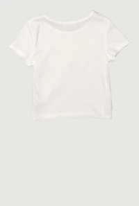 Little Girls Bow Detail Short Sleeve Crew Neck Tee