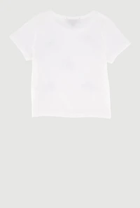 Little Girls Gingham Bow Detail Short Sleeve Crew Neck Tee