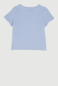 Little Girls Removable Bear Necklace Ribbed Knit Tee