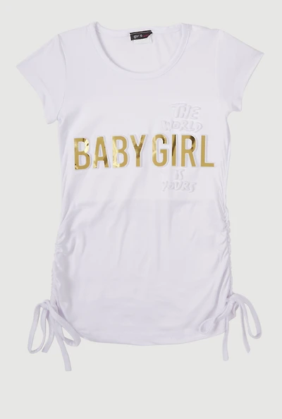 Little Girls Baby Girl 3D Foil Graphic Tee, White, Size 4