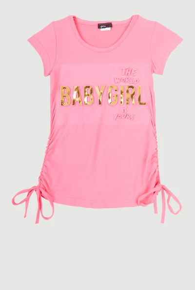 Little Girls Baby Girl 3D Foil Graphic Tee, Pink, Size 4
