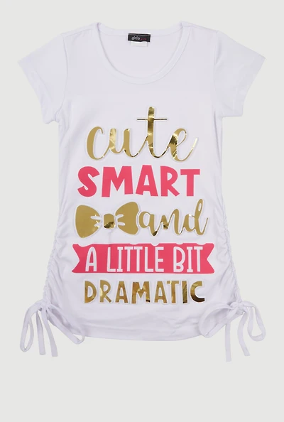 Little Girls 3D Foil A Little Bit Dramatic Graphic Tee, White, Size 4