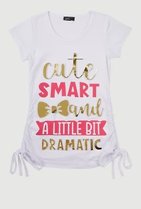 Little Girls 3D Foil A Little Bit Dramatic Graphic Tee, White, Size 4