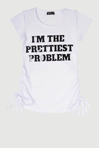 Little Girls Prettiest Problem 3D Graphic Tee, White, Size 6X