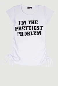 Little Girls Prettiest Problem 3D Graphic Tee, White, Size 6X