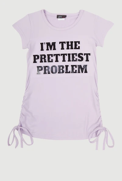 Little Girls Prettiest Problem 3D Graphic Tee, Purple, Size 4