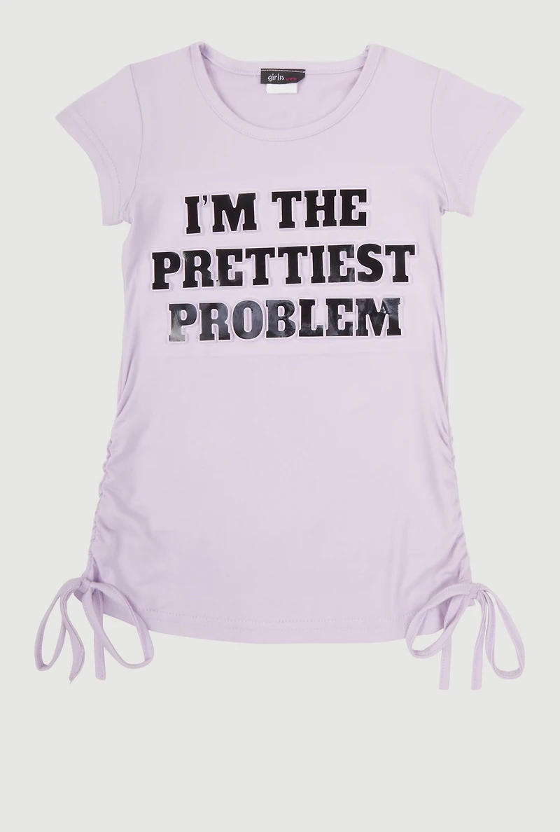Little Girls Prettiest Problem 3D Graphic Tee, Purple, Size 6X