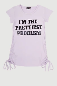 Little Girls Prettiest Problem 3D Graphic Tee, Purple, Size 6X