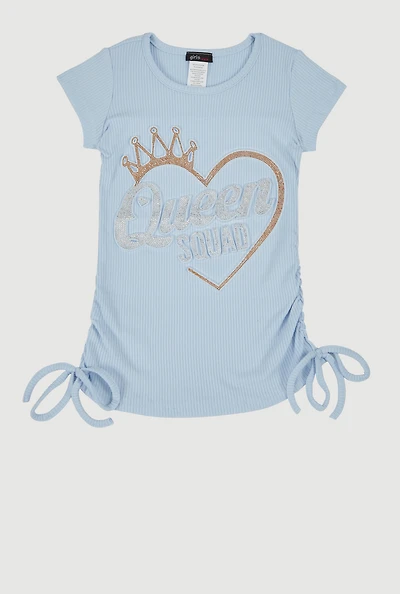 Little Girls 3D Rhinestone Queen Squad Graphic Top, 6X