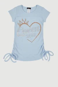 Little Girls 3D Rhinestone Queen Squad Graphic Top, 6X