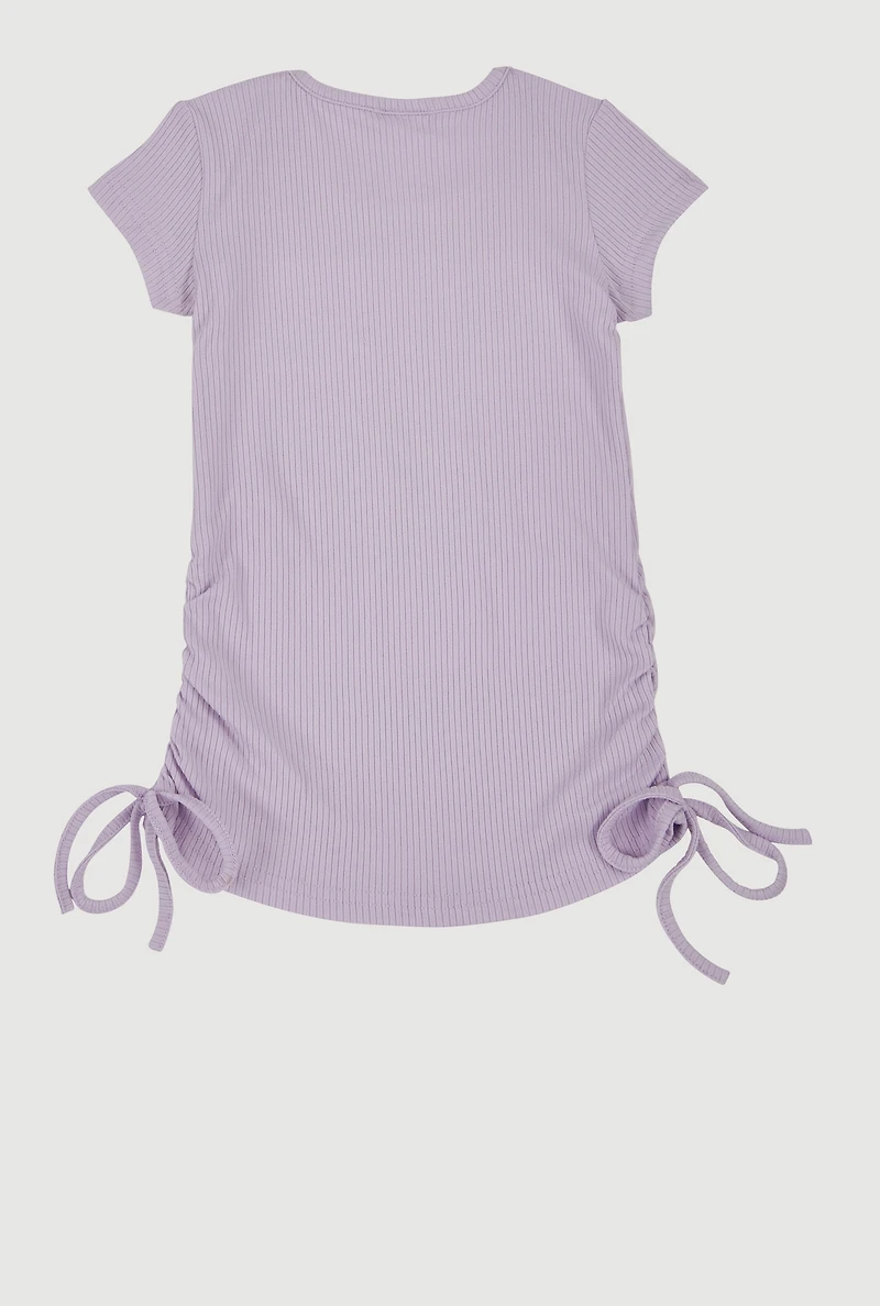 Little Girls 3D Rhinestone Queen Squad Graphic Top, Purple, Size 4