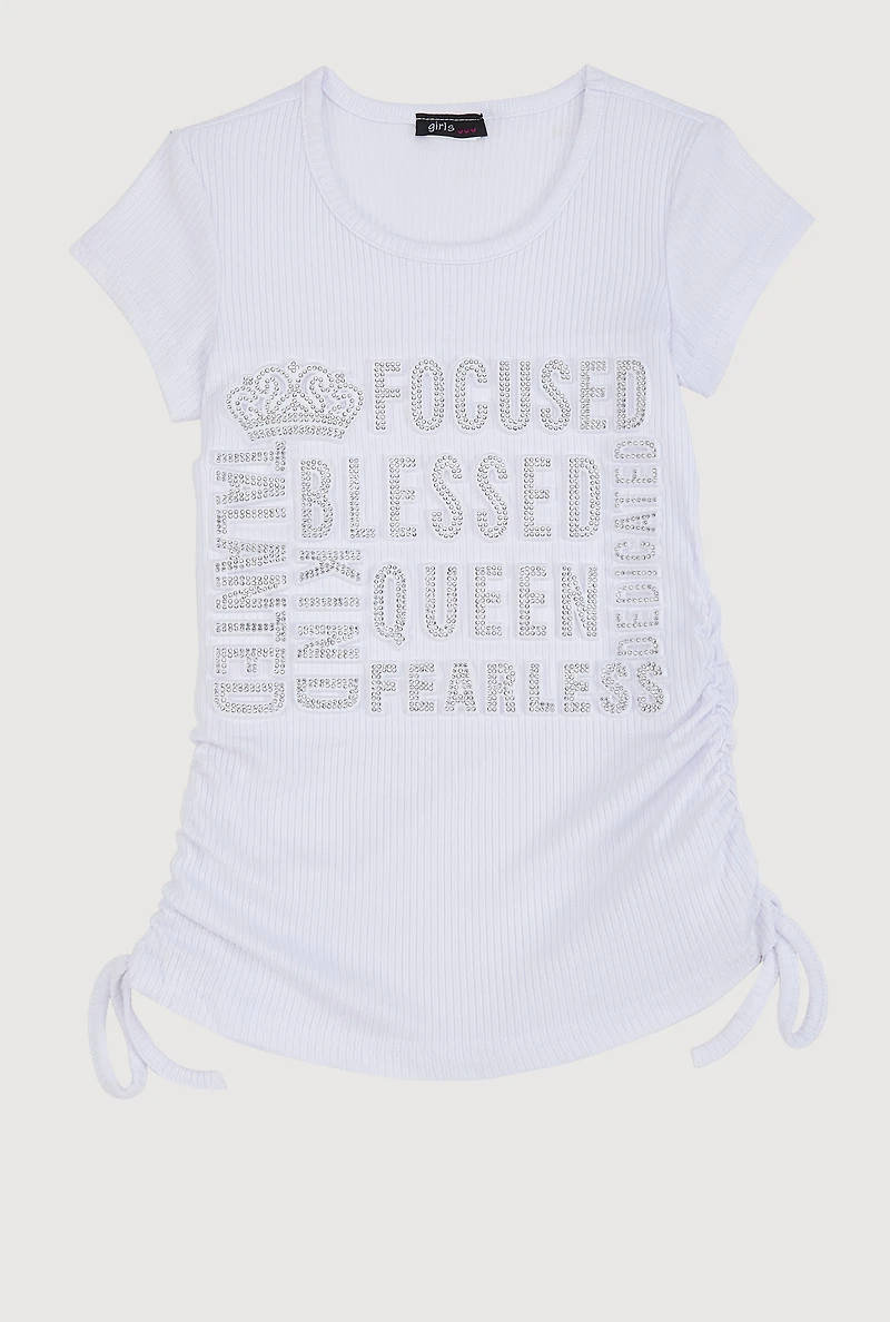 Little Girls 3D Rhinestone Graphic Top, White, Size 6X
