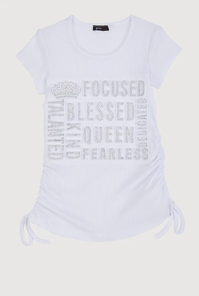 Little Girls 3D Rhinestone Graphic Top, White, Size 6X
