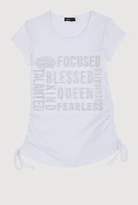 Little Girls 3D Rhinestone Graphic Top, White, Size 6X