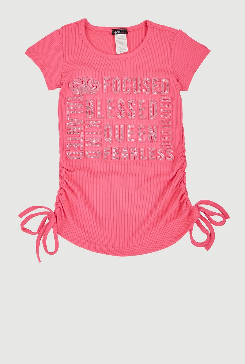 Little Girls 3D Rhinestone Graphic Top, 4