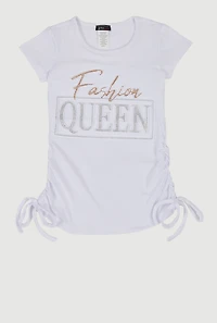 Little Girls 3D Fashion Queen Rhinestone Graphic Top, White, Size 6X